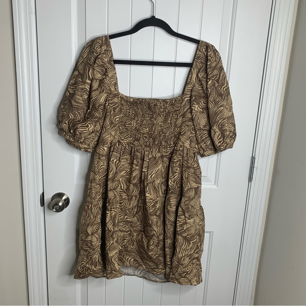 House of Harlow revolve linen puff sleeves smocked dress size‎ medium vacation - Picture 5 of 6